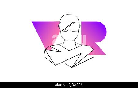 VR banner with face in augmented glasses, Virtual reality, Futuristic Cyber Stock Vector