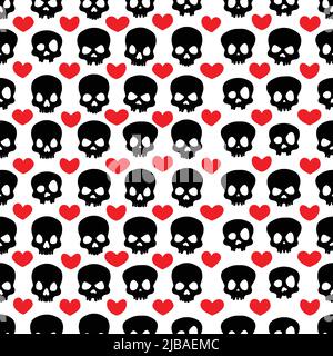 Black skull and hearts background Stock Vector