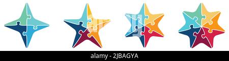 Star divided into jigsaw puzzle pieces, four to seven slightly pointed version. Can be used as infographics element Stock Vector