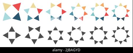Outward pointing triangles forming circle, version with four to nine objects. Can be used as infographics element Stock Vector