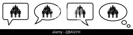 Group of people icon in speech bubble, different version. Ask, talk or think about team and crowd concept Stock Vector