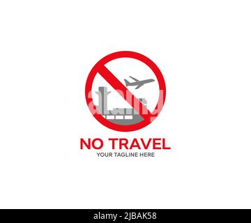 No flying, no travel, no fly zone logo design. Ban travel on plane vector design and illustration. Stock Vector