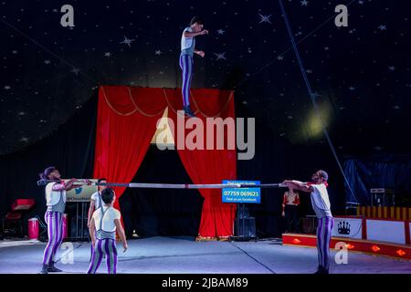 Circus Starr - Big Top entertainment. An independent, charitable organisation that supports disadvantaged, disabled and vulnerable children across UK Stock Photo
