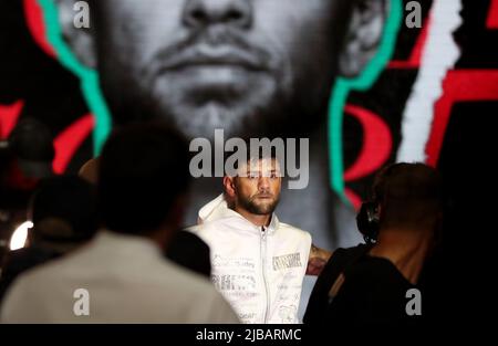 Joe Cordina walks to the ring before the International Boxing Federation World Super Feather Title at the Motorpoint Arena Cardiff. Picture date: Saturday June 4, 2022. Stock Photo