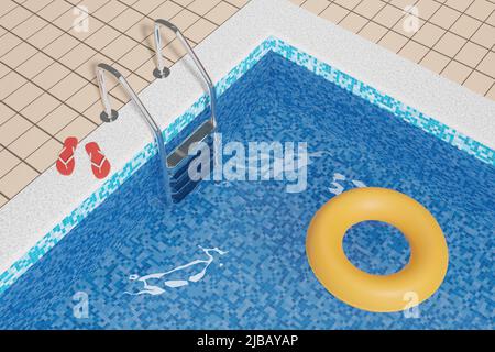 Yellow float floating in a pool. Summer concept. 3d illustration. Stock Photo