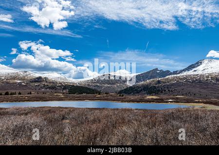 Multiple views of the Sawtooth Ridge between Mt. Evans and Bierstadt can be seen from the trail up Mt. Bierstadt which are 2 of Colorado's 14teeners. Stock Photo