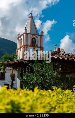 tower of the church of the municipality of ocamonte in colombia Stock Photo