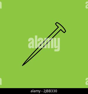 Nail icon isolated on green background.  Stock Vector