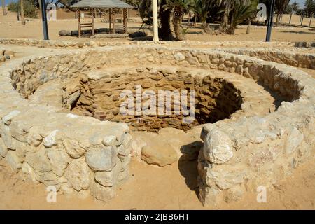 Prophet Moses Springs, Water wells and palms in Sinai Peninsula, Ras Sidr, Egypt, The Springs of Moses are a group of hot springs forming a small fert Stock Photo