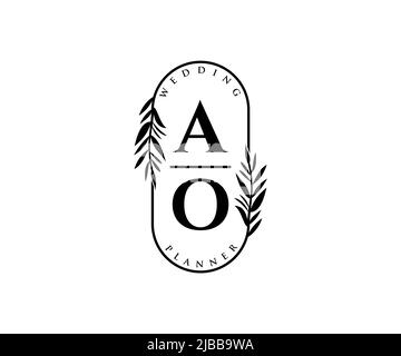 AO Initials letter Wedding monogram logos collection, hand drawn modern minimalistic and floral templates for Invitation cards, Save the Date, elegant Stock Vector