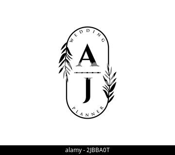 AJ Initials letter Wedding monogram logos collection, hand drawn modern minimalistic and floral templates for Invitation cards, Save the Date, elegant Stock Vector