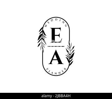 EA Initials letter Wedding monogram logos collection, hand drawn modern minimalistic and floral templates for Invitation cards, Save the Date, elegant Stock Vector