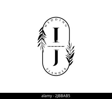 IJ Initials letter Wedding monogram logos collection, hand drawn modern minimalistic and floral templates for Invitation cards, Save the Date, elegant Stock Vector