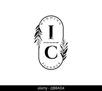 IC Initials letter Wedding monogram logos collection, hand drawn modern minimalistic and floral templates for Invitation cards, Save the Date, elegant Stock Vector