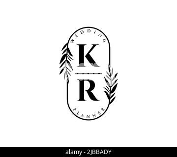 KR Initials letter Wedding monogram logos collection, hand drawn modern minimalistic and floral templates for Invitation cards, Save the Date, elegant Stock Vector