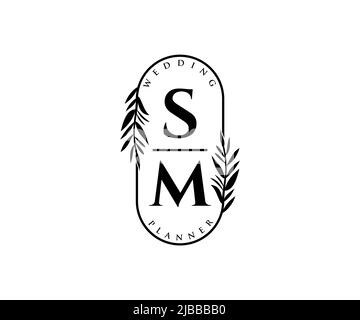 SM Initials letter Wedding monogram logos collection, hand drawn modern minimalistic and floral templates for Invitation cards, Save the Date, elegant Stock Vector