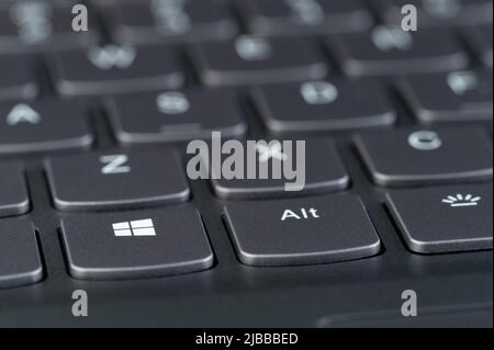 New york, USA - june 3, 2022: Windows keyboard button on computer keypad macro close up view Stock Photo