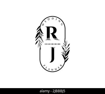 RJ Initials letter Wedding monogram logos collection, hand drawn modern minimalistic and floral templates for Invitation cards, Save the Date, elegant Stock Vector