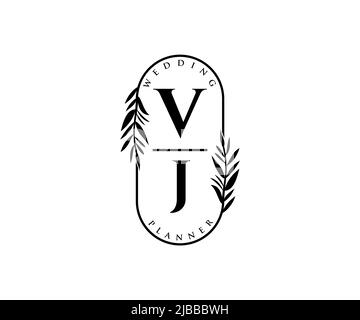 VJ Initials letter Wedding monogram logos collection, hand drawn modern minimalistic and floral templates for Invitation cards, Save the Date, elegant Stock Vector