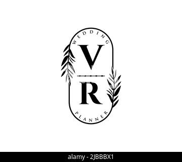 VR Initials letter Wedding monogram logos collection, hand drawn modern minimalistic and floral templates for Invitation cards, Save the Date, elegant Stock Vector