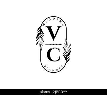 VC Initials letter Wedding monogram logos collection, hand drawn modern minimalistic and floral templates for Invitation cards, Save the Date, elegant Stock Vector