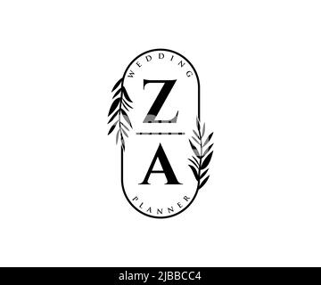 ZA Initials letter Wedding monogram logos collection, hand drawn modern minimalistic and floral templates for Invitation cards, Save the Date, elegant Stock Vector