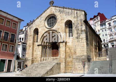 Sao Tiago Church, at Praca do Comercio in Sao Bartolomeu parish, Romanesque architectural monument, originated in 10th century, Coimbra, Portugal Stock Photo