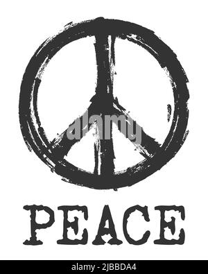 Peace symbol . Realistic hand drawn by chalk texture style . The Campaign for Nuclear Disarmament ( CND ) Sign . Flat design . Peaceful and hippie pac Stock Vector