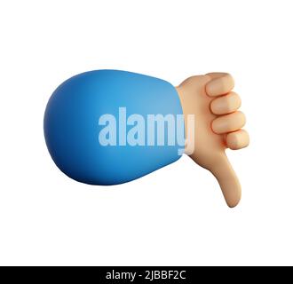 Human hand thumb down symbol with fingers gesture. Dislike, negative, bad feedback or disagreement concept. Realistic 3d high quality render isolated Stock Photo