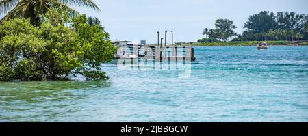 Panoramic view of Jupiter Inlet looking out toward the Atlantic Ocean along the Southeast Florida Coast in Jupiter, Florida. (USA) Stock Photo