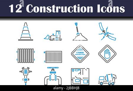Construction Icon Set. Editable Bold Outline With Color Fill Design. Vector Illustration. Stock Vector
