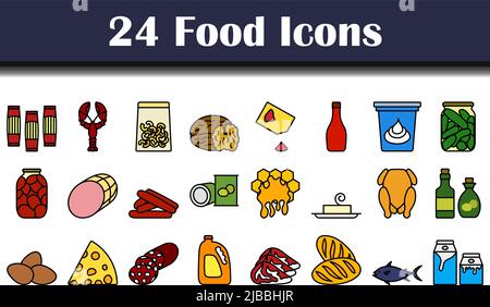 Food Icon Set. Editable Bold Outline With Color Fill Design. Vector Illustration. Stock Vector