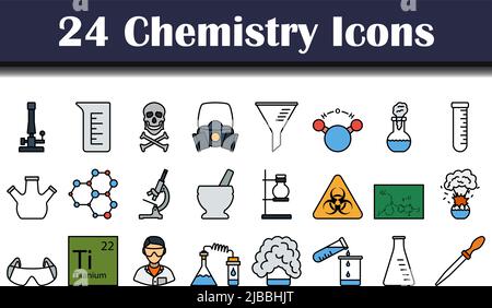 Chemistry Icon Set. Editable Bold Outline With Color Fill Design. Vector Illustration. Stock Vector