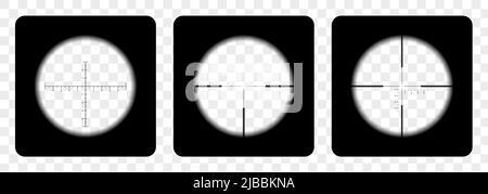 Set of realistic sniper or hunting rifle sights with crosshairs on transparent background - vector Stock Vector