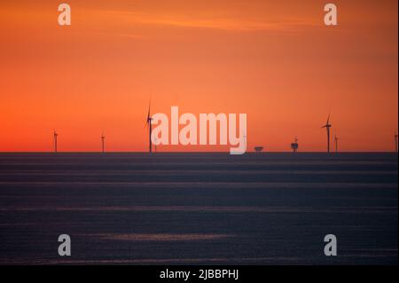Kriegers Flak windfarm on the horizon from mons flint denmark Stock Photo