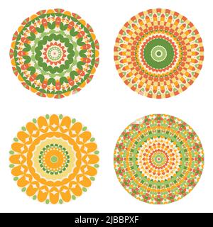 Vector graphic of color mandala circles. Round ornate shapes. Geometric decorative circles. Retro mid century. Neo geo. Stock Vector