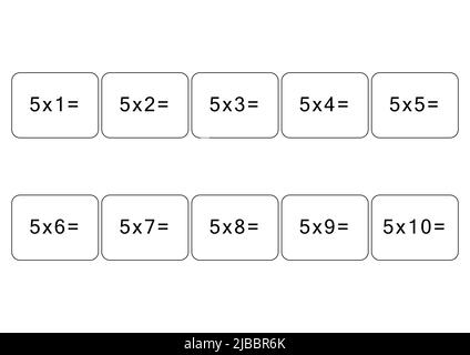 Multiplication and division table of 5. Maths card with an example, drawing. Multiplication Square, vector illustration. Printed products, banner Stock Vector