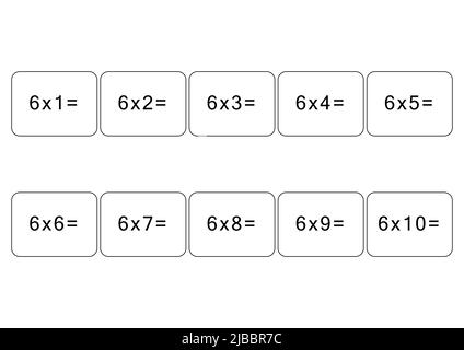 Multiplication and division table of 6. Maths card with an example, drawing. Multiplication Square, vector illustration. Printed products, banner Stock Vector