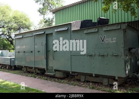 This 6 unit meter gauge train was was specially built to carry troops in war infested area. Wagons built in 1880's were converted in Ajmer workshop of Stock Photo