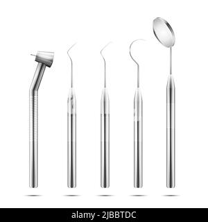 Vector stomatology dentist equipment. Dental tools medicine for treatment and care illustration Stock Vector