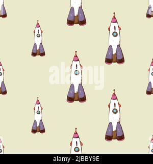 Rocket seamless pattern. Spaceship and travel in space. Vector illustration Stock Vector
