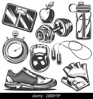 Set of sport elements for creating your own badges, logos, labels, posters etc. Isolated on white. Stock Vector