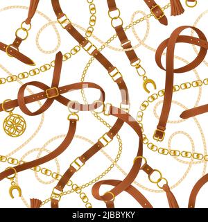 Belt decorative realistic black seamless pattern with buckle vector illustration Stock Vector