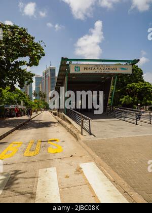 Dar es Salaam, Tanzania - January 2021: Bus stop in the main city of Africa Covid time in Africa. Stock Photo