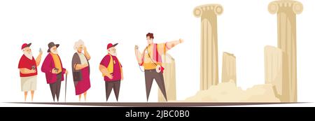 Guide Picture Guide excursion flat composition with group of tourist characters and ...