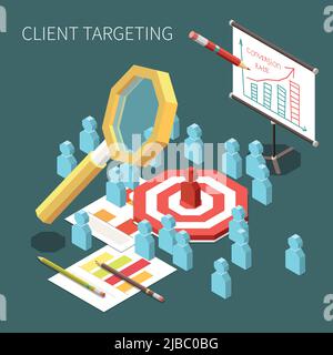 Conversion rate optimization and client targeting isometric colorful concept on grey background 3d vector illustration Stock Vector
