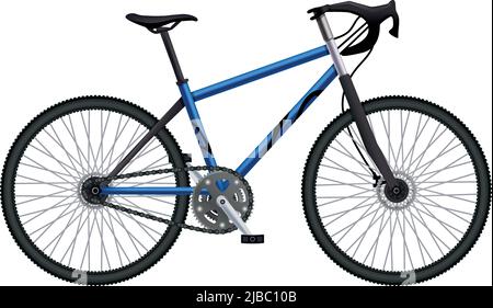 Realistic bicycle parts composition with isolated image of built-up mtb hardtail bike on blank background vector illustration Stock Vector