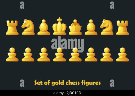 Set golden figures for chess strategy board game, vector symbol Stock Vector