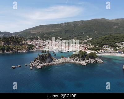 Parga, greek caribbean in preveza, famous tropical destination vacation summer tourist attraction with the deep blue ocean of ionian sea, greece Stock Photo