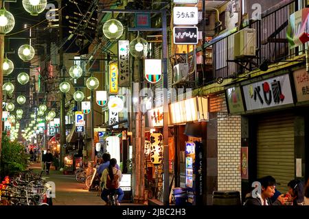 Japan. Kansai. Osaka. Illuminated signboards in Dotonbori District at sunset Stock Photo